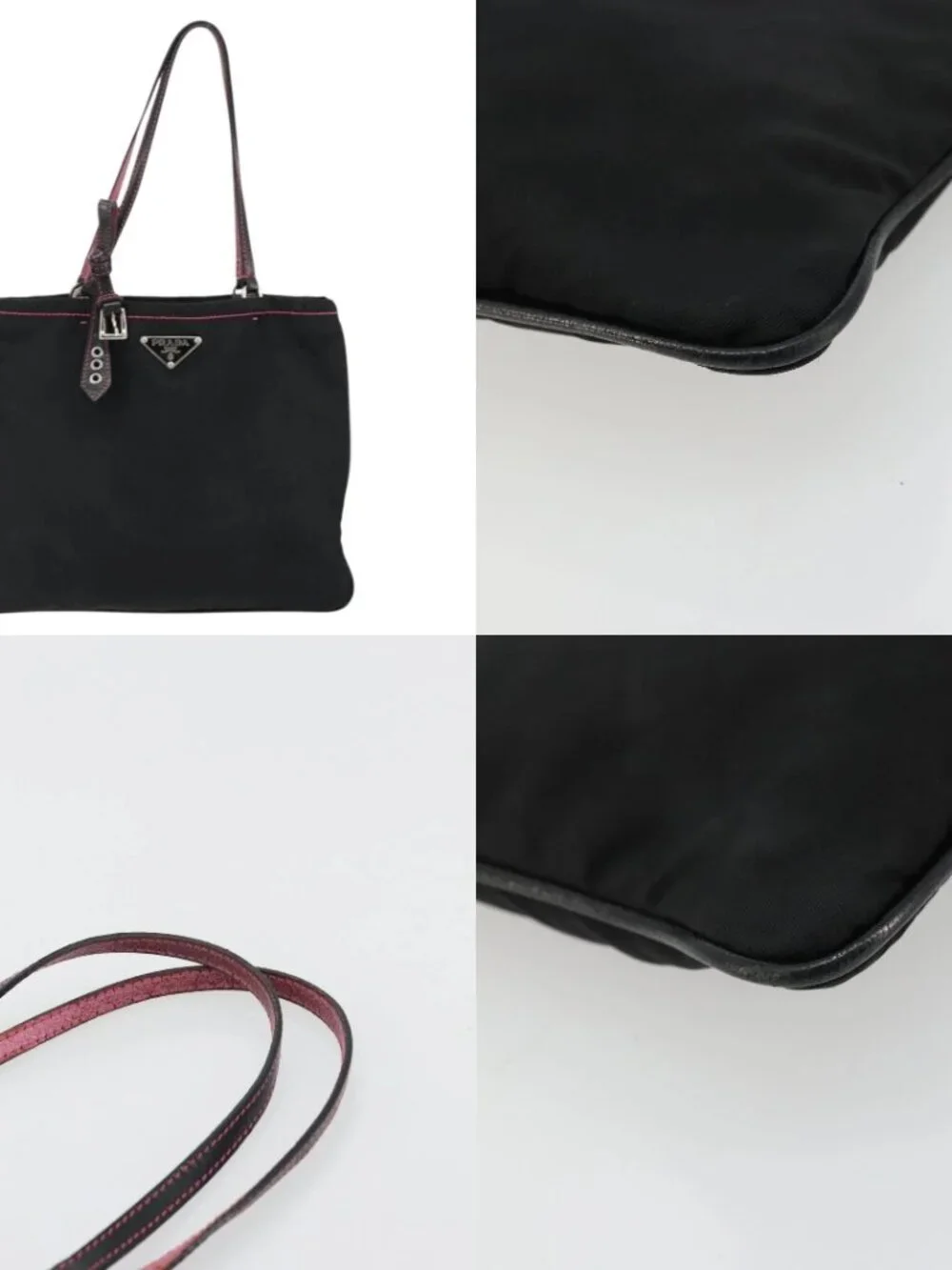PRADA Hand Bag Nylon Black Silver Auth 175995A